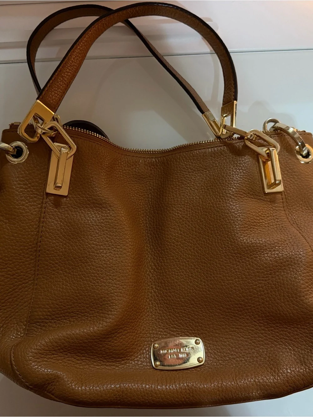 Michael Kors Brown Pebbled Leather Shoulder Bag with Gold Hardware